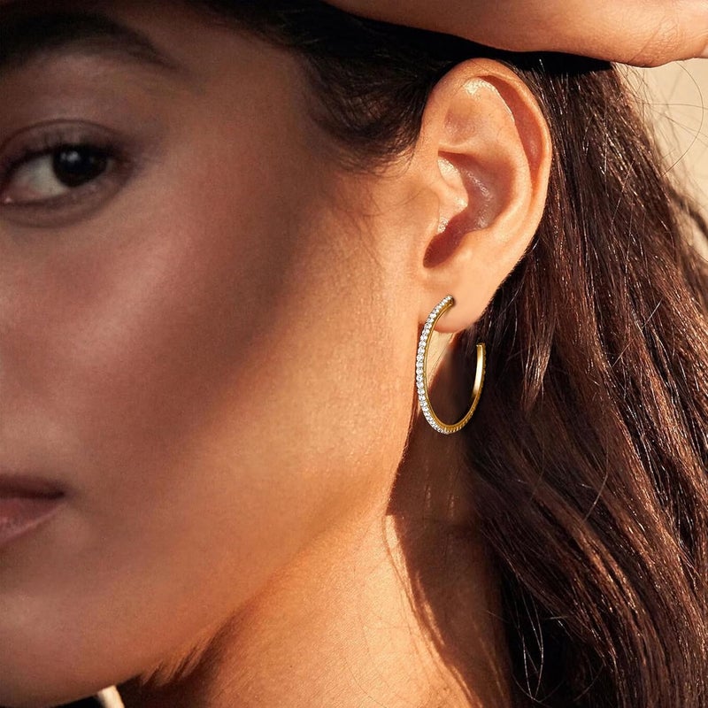 Adramata Clip On Hoop Earrings for Women Non Pierced Ears,Gold Clip On Earrings Non Piercing Big Stainless Steel Fake Hoops Lightweight 30-60mm - Image 4